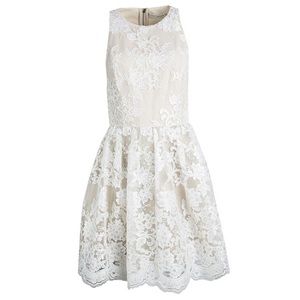 Alice + Olivia Beige Embroidered Lace Fit and Flare Ladonna Dress